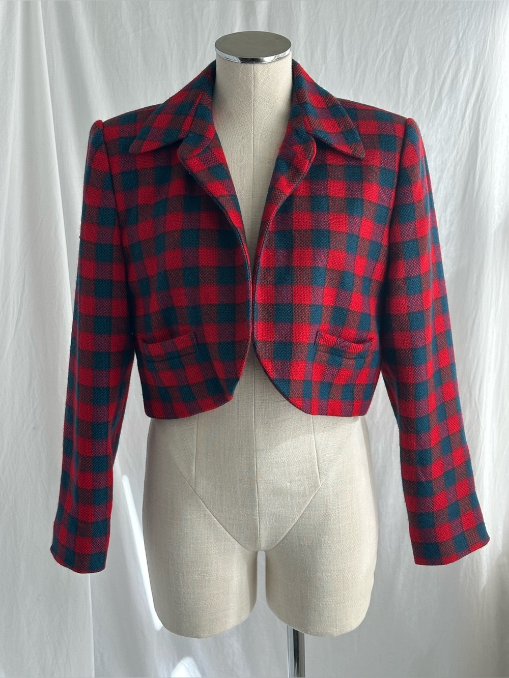 Vintage Cropped Bolero Style Plaid Tailored Blazer | Size Medium